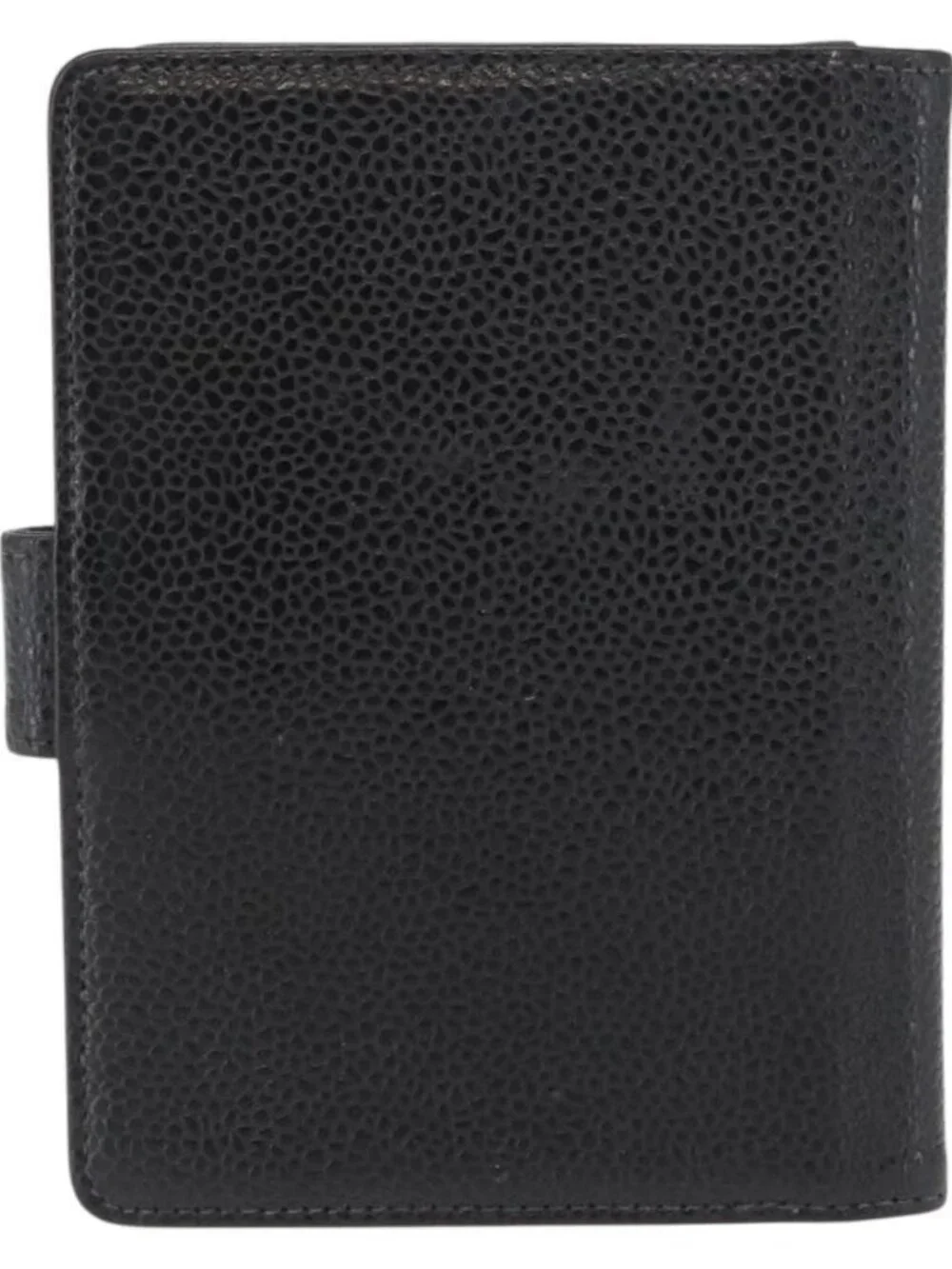 CHANEL Day Planner Cover Grained Calf Skin Black Gold CC Auth 162550